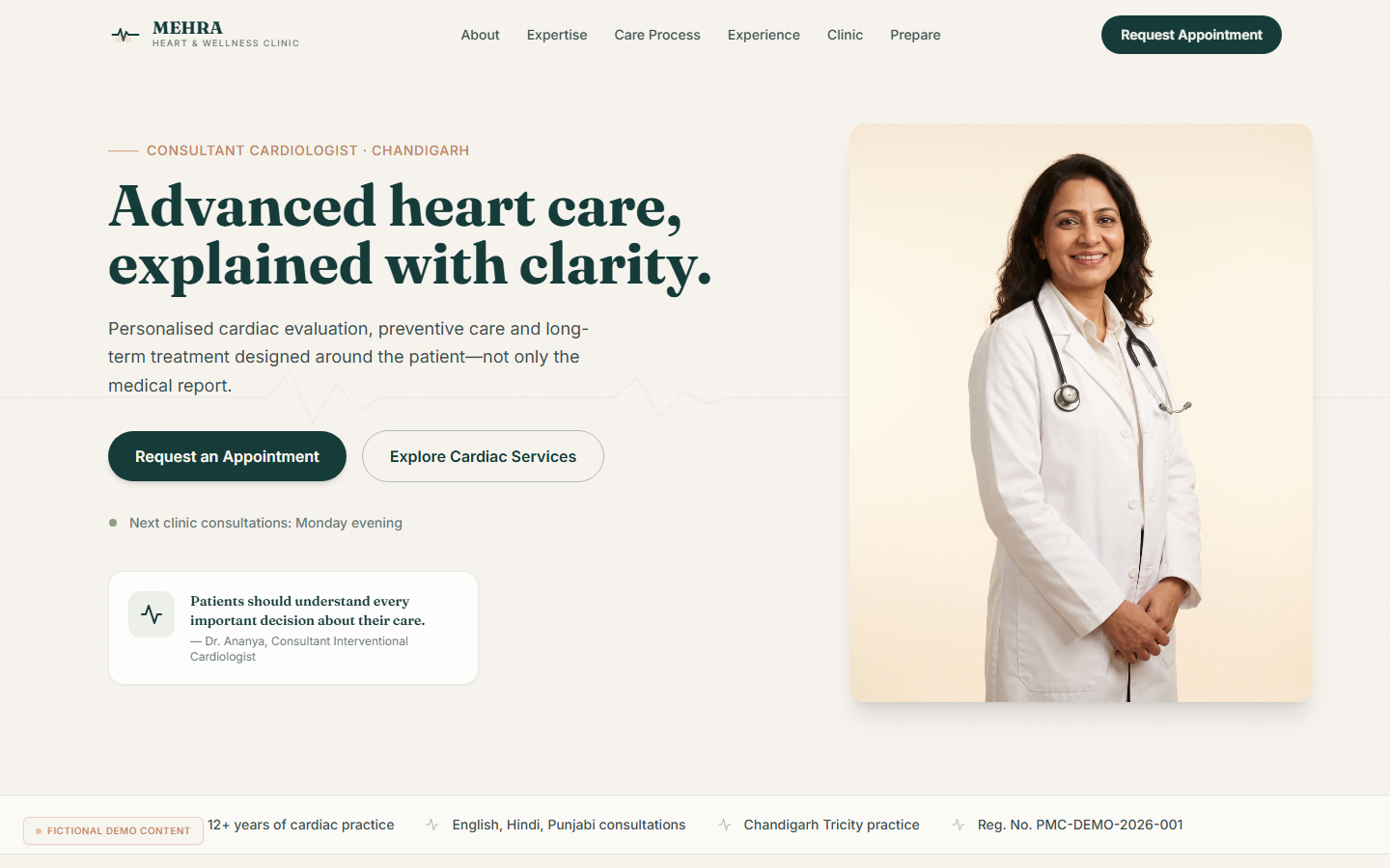 Mehra Heart & Wellness demo site