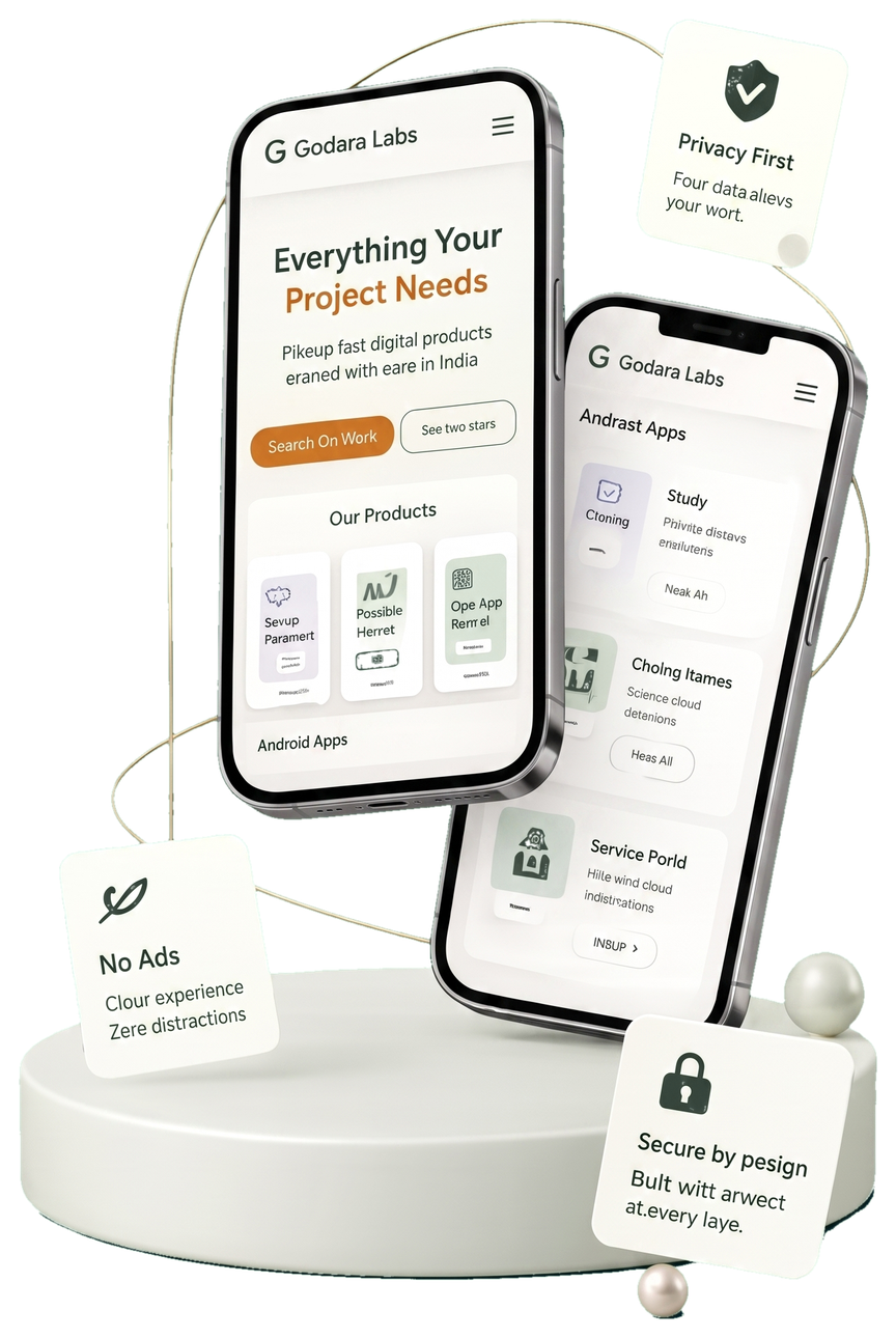 Godara Labs apps shown on phones — privacy-first products